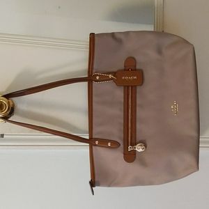 Coach nylon zip tote shoulder bag tan